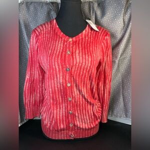 BCBG Women’s Red Striped Lightweight Cardigan Sweater NWT SZ Small Office Chic